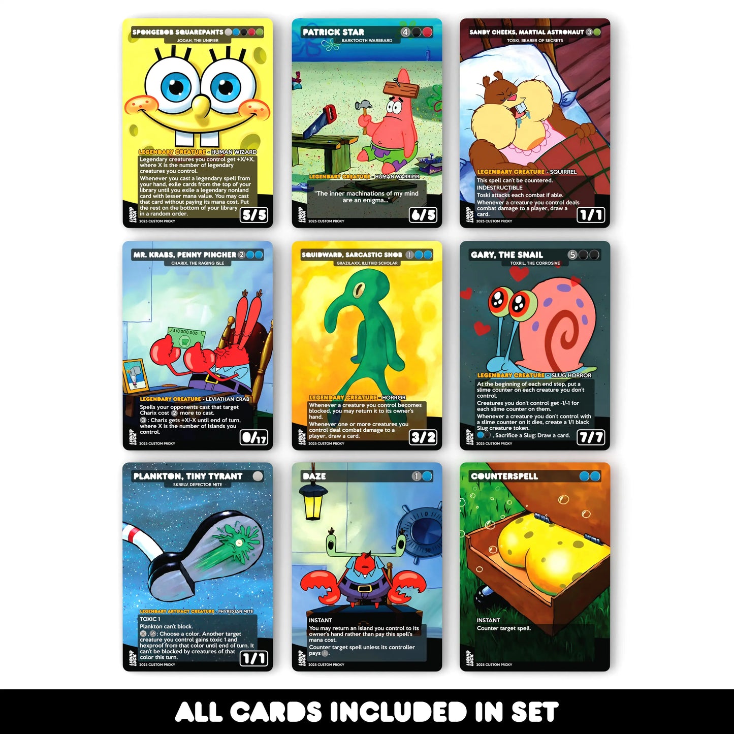 Spongebob Complete Proxy Set - 18 Cards in Total - Spongebob, Patrick, Sandy, Gary and More! Perfect for Commander/Edh Decks!