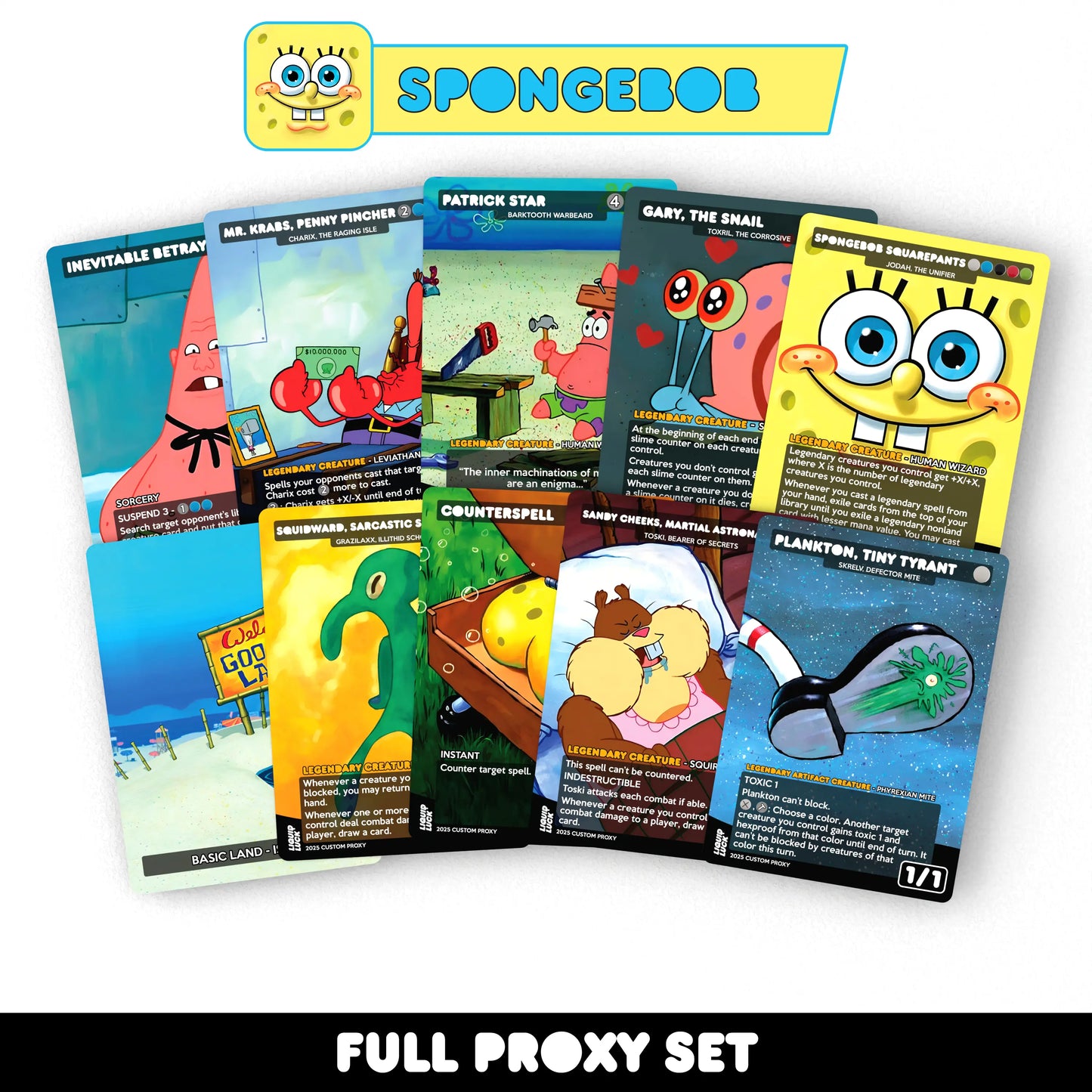 Spongebob Complete Proxy Set - 18 Cards in Total - Spongebob, Patrick, Sandy, Gary and More! Perfect for Commander/Edh Decks!